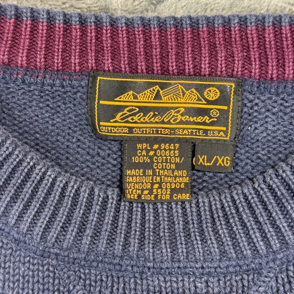 Eddie Bauer Mens XL Vintage Colorblock Crewneck Sweater Navy Teal Burgundy‎ - Picture 2 of 9